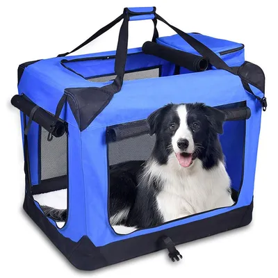 3-Door Folding Soft Dog Crate With Carrying Bag And Fleece Bed , Indoor & Outdoor Pet Home