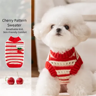 Autumn And Winter Dog Clothing, Warm, Hollowed-out Knitted Cherry Small Dog, Teddy Bichon, Cat Sweater, Pet Clothing