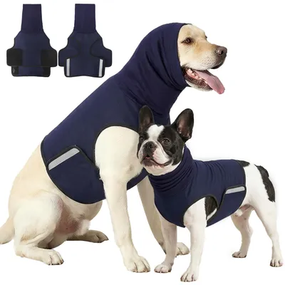 Dog Anxiety Vest With Hood, Skin-Friendly Thunder Jacket For Dogs, All-in-One Shorter Back Length Calming Shirt For Thunder, Fireworks, Separation - Keep Pet Calm Without Medicine