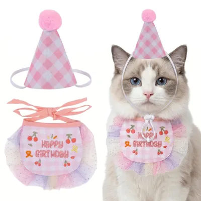 Cat Princess Costume Cat Tutu Dresses Kitte Birthday Hat Scarf Set Clothes Dog Outfit For Small Pet Birthday Party Halloween Wedding Photo Prop