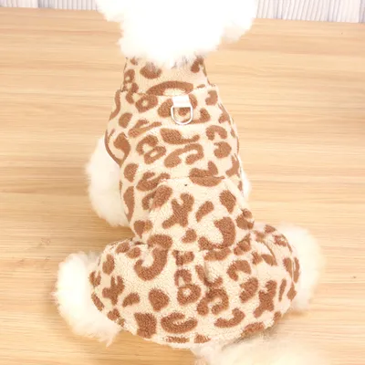 Fleece Autumnwinter Leopard-print Princess Dress Pet Clothing For Teddy Dogs