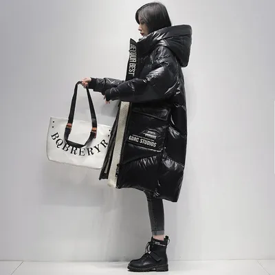 Polished Black Down Jacket Women's High-end Mid-length Coat