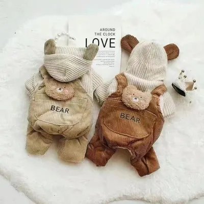 Pet Dog Fleece-lined Thick Style Milk Coffee Bear Four-legged Overalls