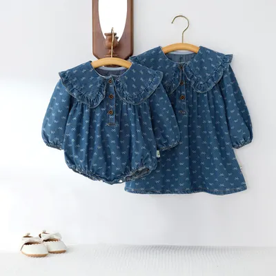 Toddler Denim Romper Triangle-style Crawling Suit Girls One-piece Dress