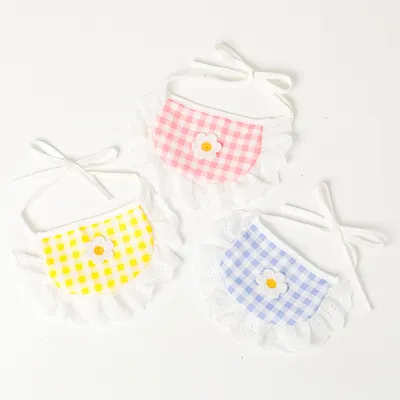 Cat Dog Saliva Towel Cute Lace Bib Plaid Pet