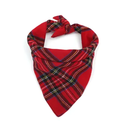Christmas Double Cotton Plaid Pet Triangle Scarf Warm Cat And Dog Saliva Towel Bib