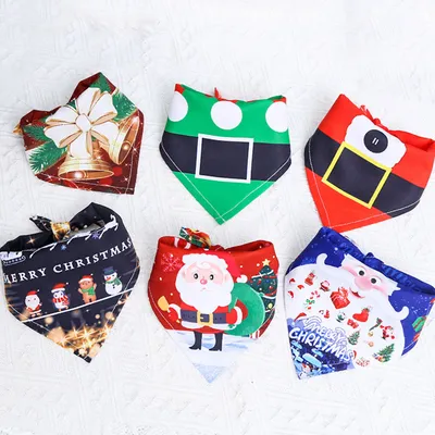 Christmas Cotton Print Pet Dress Triangle Scarf