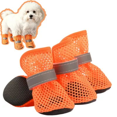 Small Dog Shoes For Hot Pavement, Breathable Summer Dog Boots With Mesh, Non-Slip Sole, Adjustable Reflective Straps, Paw Protection For Outdoor Walking