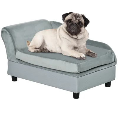 Luxury Dog Bed For Small Dogs, Hidden Storage, Soft Foam Couch, Modern Pet Furniture, Grey
