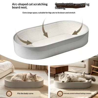 Large Oval Cat Bed Made Of White Corrugated Paper