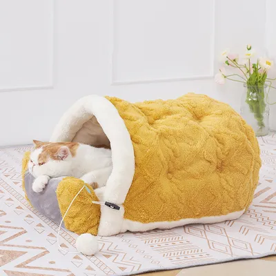 Artic Velvet Cat Nest Cave Bed With Pillow And Separate Sleeping Pad