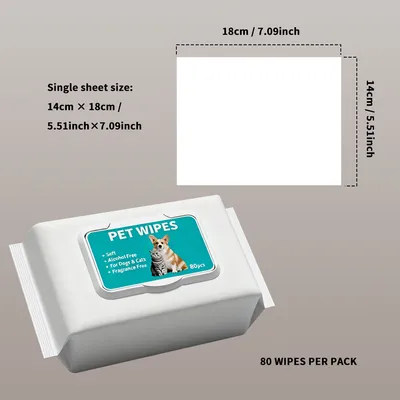 80-Count Alcohol-Free & Fragrance-Free Pet Wipes, Soft Cleaning For Dogs & Cats, Daily Grooming Wipes For Paws, Body & Tear Stains