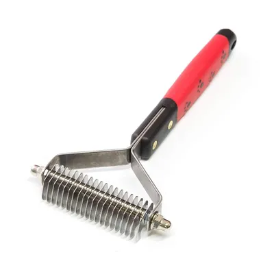 Paw Brothers 20 Blade Medium Double WideDematting Undercoat Rake For Dogs And Cats, Professional Grade, Dog Shedding Brush, Stainless Steel Blades, Rounded Gentle Teeth