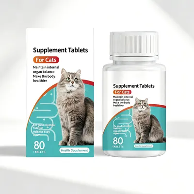 Cat Probiotic Supplement Tablets, Gut & Digestive Health Support With Vitamin B2 & Selenium, Immune, Skin & Vision Care, 80 Tablets
