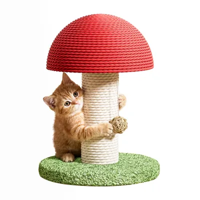 Mushroom Cat Scratching Post 11inch  For Kitten & Small Cats, Mini Cat Tree Stable Base, Natural Sisal Scratcher With Hanging Ball, Space Saving Indoor Cat Toy For Small Spaces And Apartments