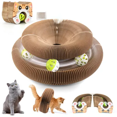 2PCS Upgraded-Magnetic Kitty Kurls Cat Scratcher Toy, Interactive Cardboard Cat Toy For Mental Physical Exercise, Multi-Shape Magic Organ Cat Toy For Indoor Cats Infinite-Flip, Brown