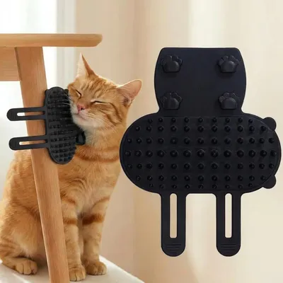 2pc Cat Self Groomer, Silicone Soft Wall Corner Massage Brush With Adjustable Straps, Interactive Scratcher Comb For Indoor Cats & Kittens, Table Leg & Cage Furniture Protector