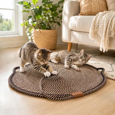 Cat Scratch Pad For Indoor Cats Kitten  Round Cat Scratcher Pad, Woven Cotton Rope Cat Scratching Mat, Couch Protector For Wall, Furniture, Carpets, Sofas