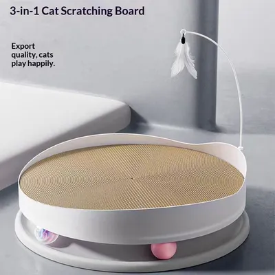 3-in-1 Cat Scratcher With Feather Teaser Bell Ball And Corrugated Cardboard
