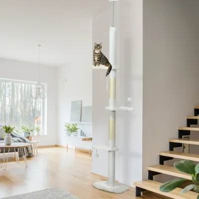 8.4 Floor to Ceiling Cat Tree, Adjustable Height, White