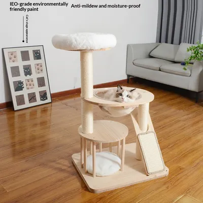 Cat House And Jumping Platform Combo Solid Wood Cat Tree