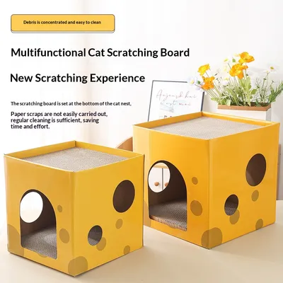 Cheese-box Cat Scratcher And Cat Bed Made Of Corrugated Cardboard With Two Levels