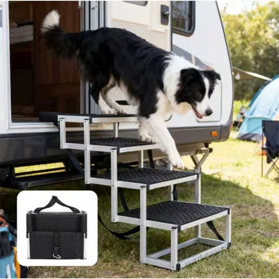 Foldable Dog Ramp For Cars, SUVs, Trucks, Portable Pet Dog Stairs For Large Dogs With Non-Slip Surface  Reinforced Design, Lightweight Yet Sturdy Supports Up To 250lbs