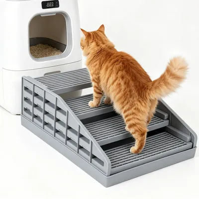 Adjustable Litter Box Ramp, Elevated Cat Ramp Stairs With Filter Function, Litter Box Step For Small & Elderly Cats, Fits Automatic Litter Boxes
