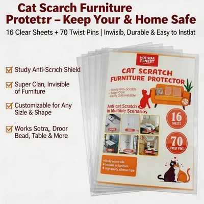 Cat Scratch Furniture Protector Set 16 Clear Sheets, Incldes 8 Sheets Of 279 358mm And 8 Sheets Of 140 358mm, 70 Twist Pins, Invisible Anti Scratch Guards For Sofa, Door, Bed, Table, Cabinet