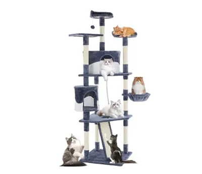 79-inch Cat Tree Tower, Large Multi-story Cat Climbing Tower, Natural Sisal Grabber Posts, Extended Platform, Hammock
