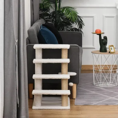 4 Levels Cat Steps With Scratching Posts For High Bed