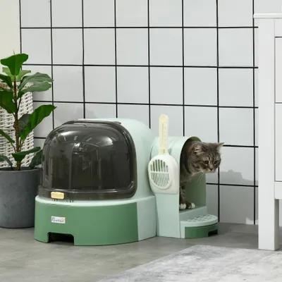  Cat Litter Box Easy to Clean Open with Scoop, Green