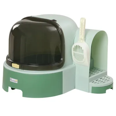 Cat Litter Box Easy To Clean Open With Scoop, Green