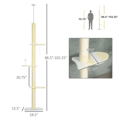 4-Tier Floor To Ceiling Cat Tree Height Adjustable 87 -103 Inch