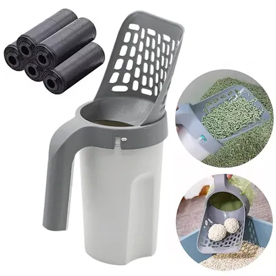 Cat Litter Scoop Detachable Deep Shovel Holder With Poop Sifting WIth 5 Rolls F