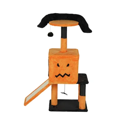 39.4inch Halloween Cat Tree, Cat Tower Cat Tree For Indoor Cats With Spacious Cat Condo, Sisal Scratching Posts, Hanging Toys, Orange & Black