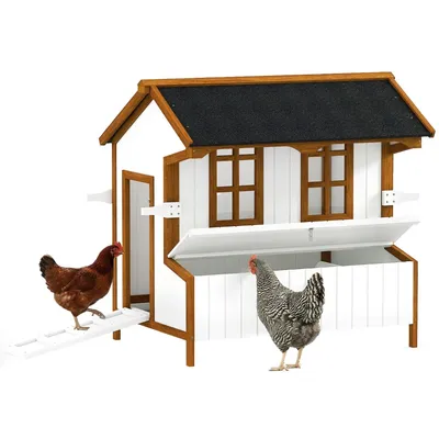 47Chicken Coop, Wooden Chicken House Raised Rabbit Hutch With Waterproof Roof, Nesting Box And Handles For 3-5 Hens, Poultry Cage Portable Hen Pen For Backyard