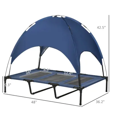 Elevated Portable Dog Cot Cooling Pet Bed With UV Protection Canopy Shade, Dark Blue
