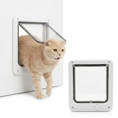 Large Cat Door For Interior Door, 7.8 X 7.3 Inches Inner Flap, 4-Way Locking System Pet Door For Cats, Sturdy ABS Plastic, Scratch-Resistant, Easy DIY Installation For Bedroom & Laundry Room