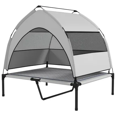 Elevated Dog Bed With Removable Canopy, Portable Outside Raised Pet Cot With Cooling Pad, Storage Bag, 42 X 30 X 37