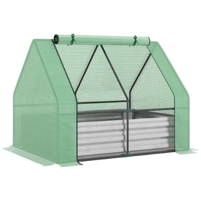 Outsunny Galvanized Raised Garden Bed With Mini Greenhouse Cover, Outdoor Metal Planter Box With 2 Roll-Up Windows For Growing Flowers, Fruits, Vegetables, And Herbs, 50 X 37.5 X 36.25, Green