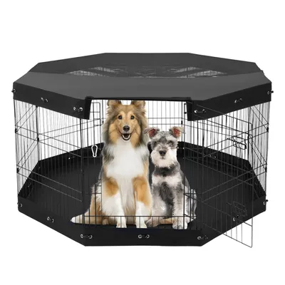 Dog Playpen 8 Panels Foldable Metal Dog Exercise Pen With Pad Cover 30"H