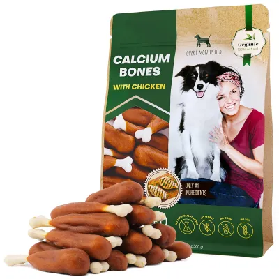 Dog Calcium Bones Wrapped Chicken & Rawhide Free Chew Treats Pet Healthy Dried Snacks Grain Free Organic Meat Chews For Training Small Large Dogs
