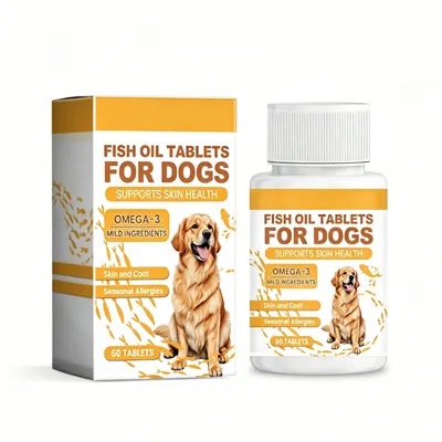 Dog Fish Oil Chewable Tablets,3 Skin & Coat Supplement For Itchy Skin, Seasonal Allergies, Support Bone, Digestion & Reproductive Health, 60 Tablets