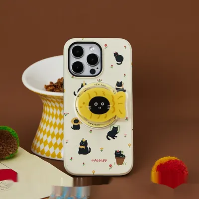 2-in-1 Film Case Glossy Phone Case With Cat Pattern