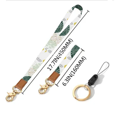 Leather-Polyester Wrist-Neck Dual-Use Keychain Lanyard