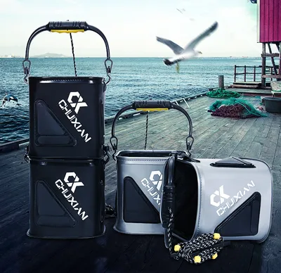 Fishing bucket with rope eva thickened fish bucket folding fish live fish box small fishing barrel fishing gear