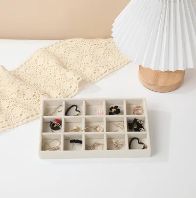 Jewelry tray box-15-grid model-Beige-1 piece
