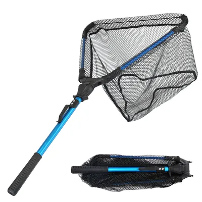 1Pc Foldable Fishing Net For Summer With Aluminum Alloy Rod EVA Handle Durable 5MM Hexagonal Nano Coating Nylon Mesh Collapsible Landing Net Safe Fish Catching Or Releasing