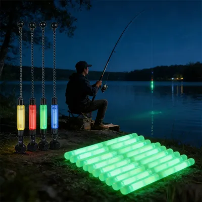 Night Fishing Set With 4 Swinger Floats In Blue, Red, Green, And Yellow, And 20 Floats For Anglers